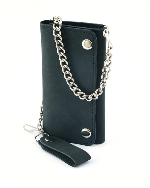 BWC238 Matte Black Biker Leather Wallet with Chain | Wallets