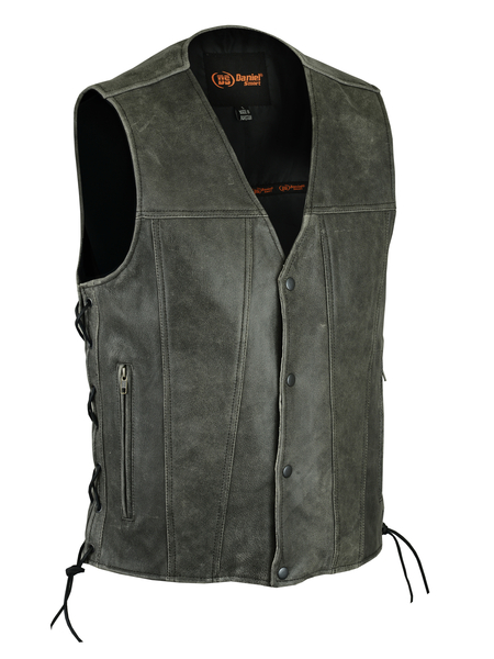 Wholesale Men's Leather Vests | DS105V Men's Single Back Panel Vest (Brown) | Daniel Smart Manufacturing