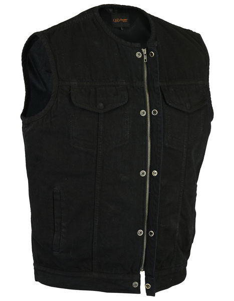 DM981BK Concealed Snaps, Denim Material, Hidden Zipper, w/o Collar | Men's Denim Vests