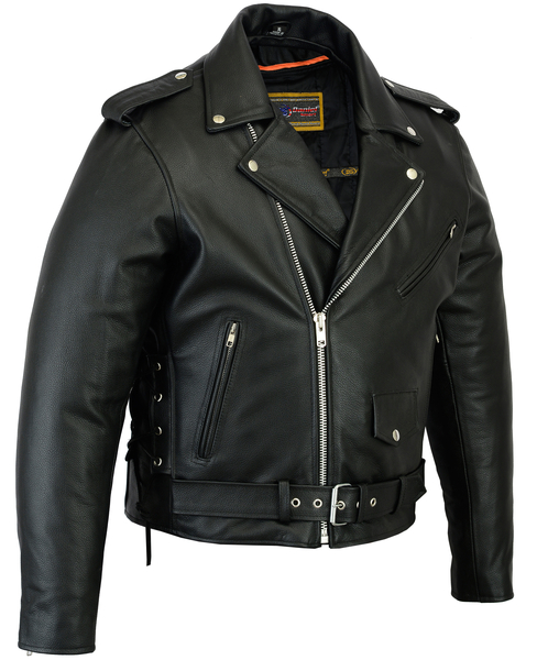 DS731 Men's Classic Side Lace Police Style M/C Jacket | Men's Leather Motorcycle Jackets