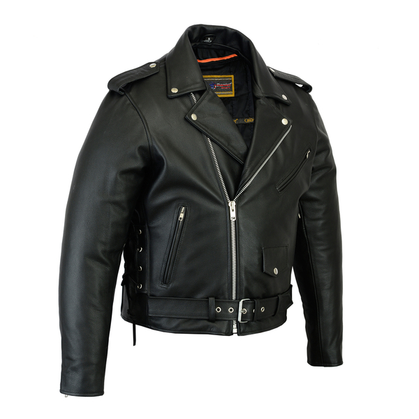 DS731 Men's Classic Side Lace Police Style M/C Jacket | Men's Leather Motorcycle Jackets