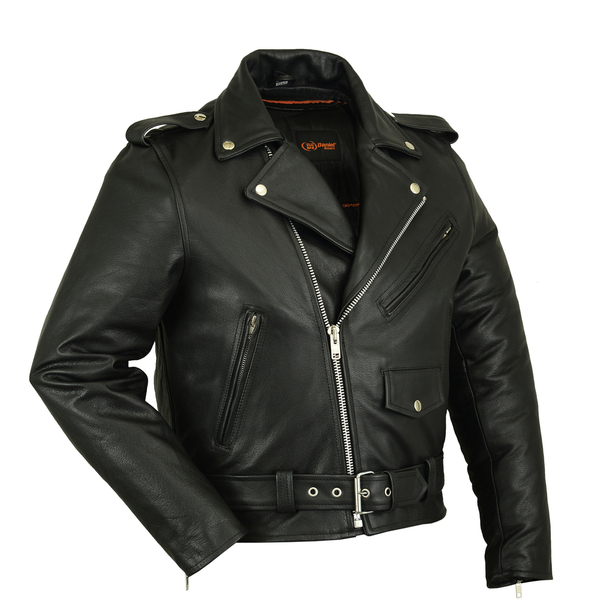 DS730 Men's Classic Plain Side Police Style M/C Jacket | Men's Leather Motorcycle Jackets