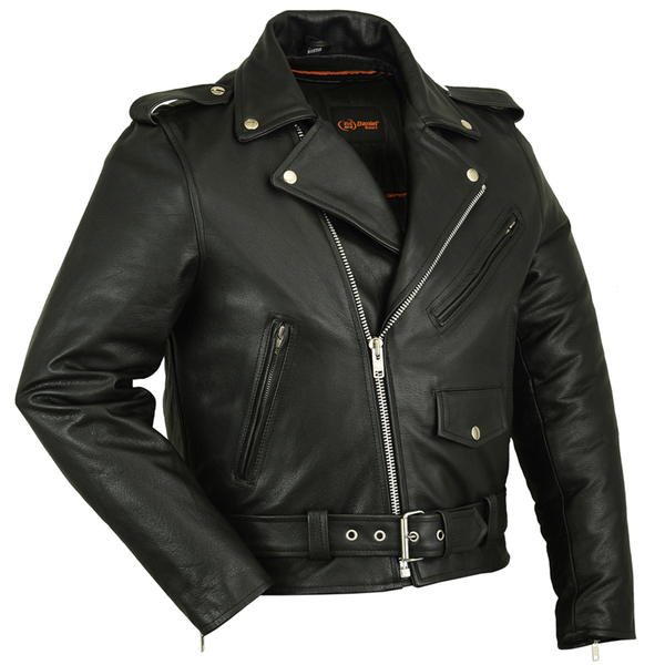 DS730 Men's Classic Plain Side Police Style M/C Jacket | Men's Leather Motorcycle Jackets