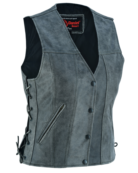 DS205V Women's Gray Single Back Panel Concealed Carry Vest | Women's Leather Vests