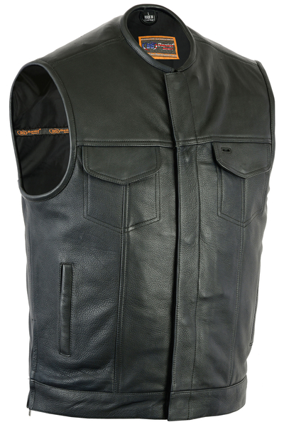 DS187 Upgraded Style Gun Pockets, Hidden Gun Metal Zipper, Bottom Side Zippers | Men's Leather Vests