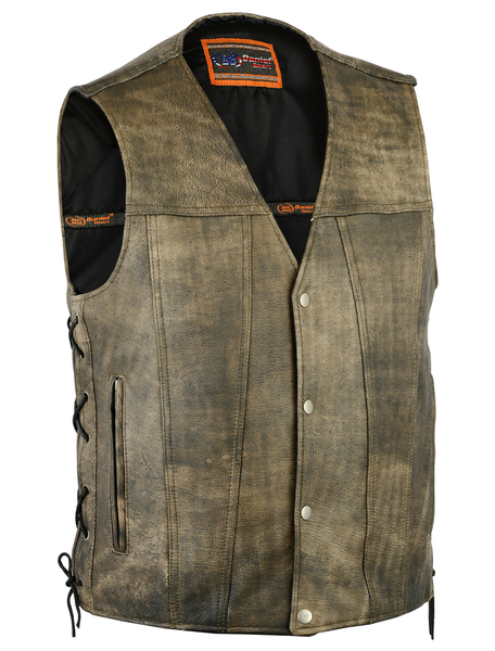 DS107 Men's Antique Brown Single Back Panel Concealed Carry Vest | Men's Leather Vests
