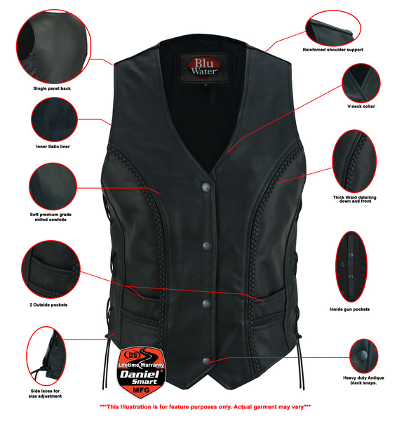 DS272 Women's Premium Braided Vest | Women's Leather Vests