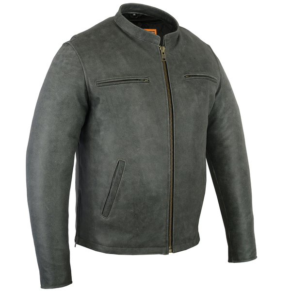 DS709 Men's Sporty Cruiser Jacket (GRAY) | Men's Leather Motorcycle Jackets