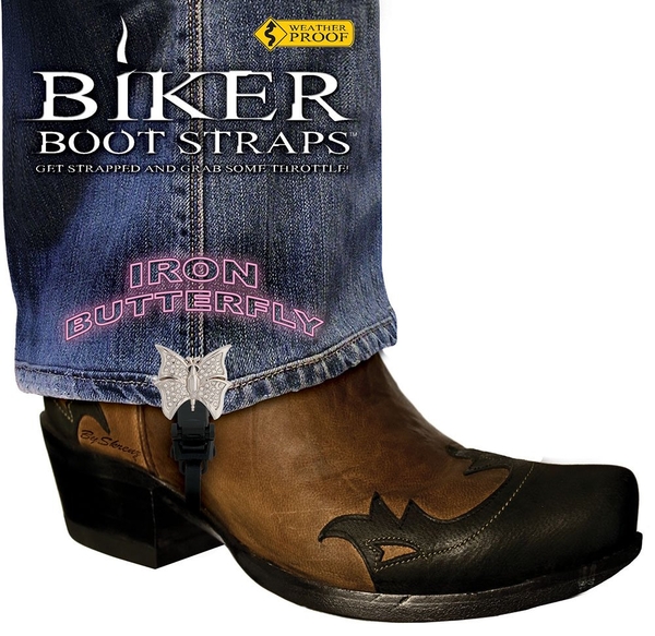 BBS/IB4 Weather Proof- Boot Straps- Iron Butterfly- 4 Inch | Biker Boot Straps