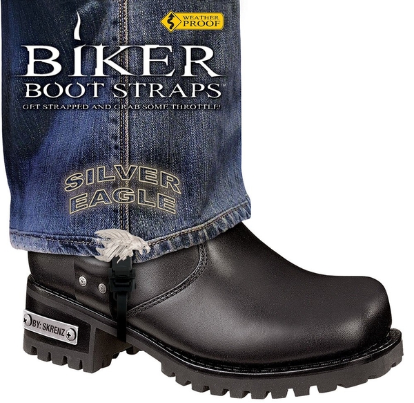 BBS/SE6 Weather Proof- Boot Straps- Silver Eagle- 6 Inch | Biker Boot Straps
