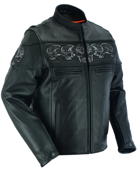 DS700 Men's Scooter Jacket w/Reflective Skulls | Men's Leather Motorcycle Jackets