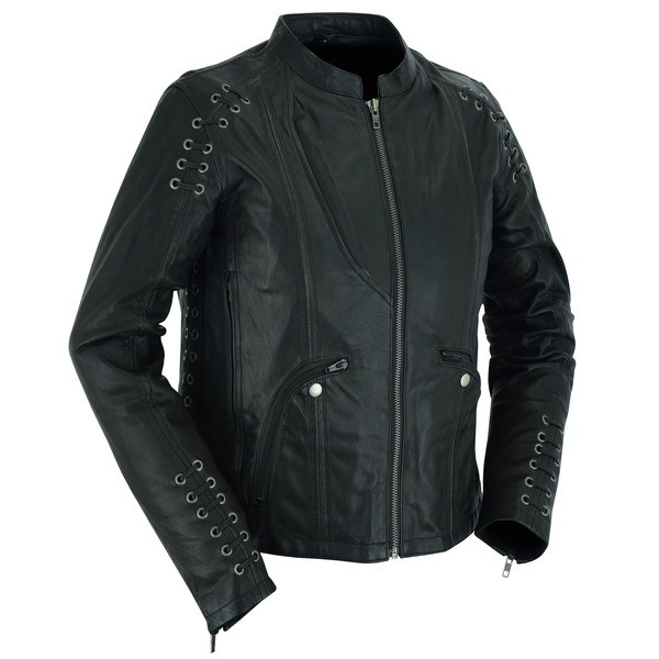 DS885 Women's Stylish Jacket with Grommet and Lacing Accents | Women's Leather Motorcycle Jackets
