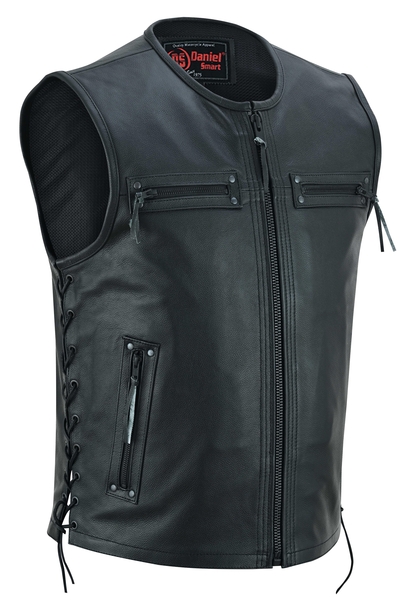 DS146 Men's Zipper Front Single Back Panel Concealed Carry Vest | Men's Leather Vests
