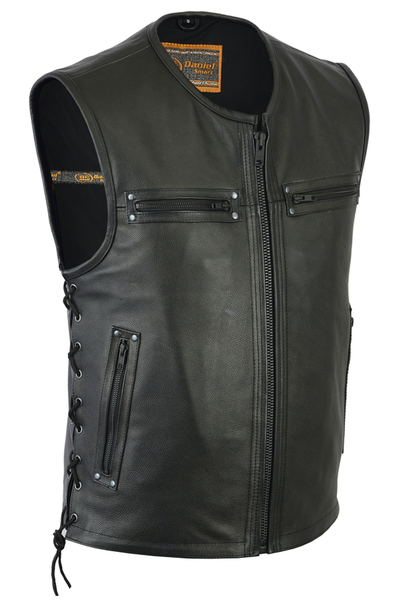 DS146 Men's Zipper Front Single Back Panel Concealed Carry Vest | Men's Leather Vests