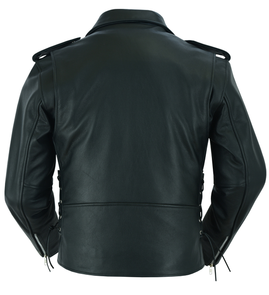 DS711 Economy Motorcycle Classic Biker Leather Jacket - Side Laces ...
