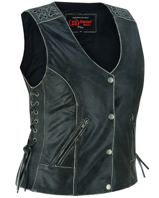 DS285V Women’s Gray Vest with Grommet and Lacing Accents