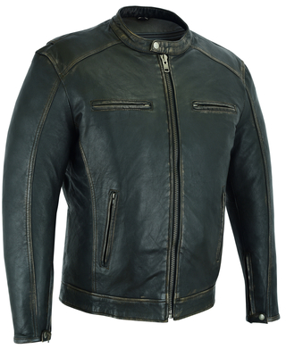 DS743 Men's Cruiser Jacket in Lightweight Drum Dyed Distressed Naked Lambskin