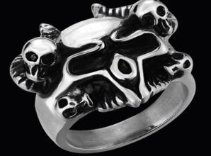 R142 Stainless Steel Serpent Skull Biker Ring