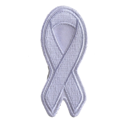 P3778 White Lung Cancer Awareness Ribbon Patch