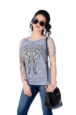 7746 Sliced Short Sleeve with Cross and Wings
