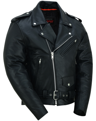 DS759 Men's Eagle Embossed Live To Ride - Ride To Live Classic Black Leather Mot