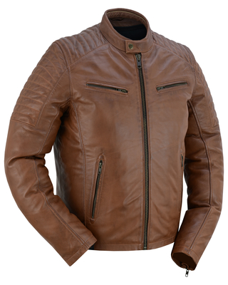 Copper Slayer Mens Sheepskin Leather Fashion Jacket with Snap Button Collar