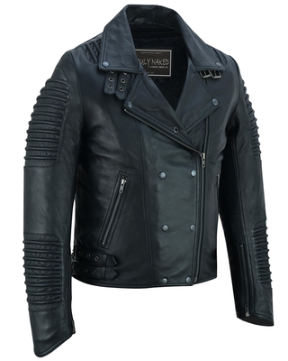 Shadow Queen Womens Black Fashion Leather Jacket with Ribbed Accents