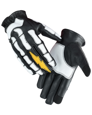 Devil Hands Black White and Yellow Skeleton Bolt Glove