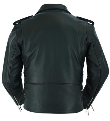 Economy Motorcycle Classic Biker Leather Jacket - Side Laces